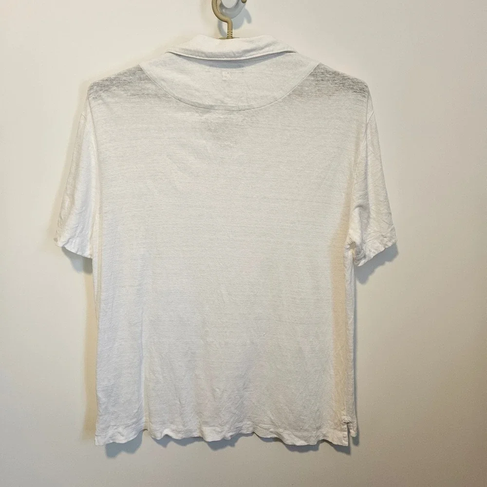 Banana Republic 100% Linen Short Sleeve Polo Shirt Large White Vacation Wedding